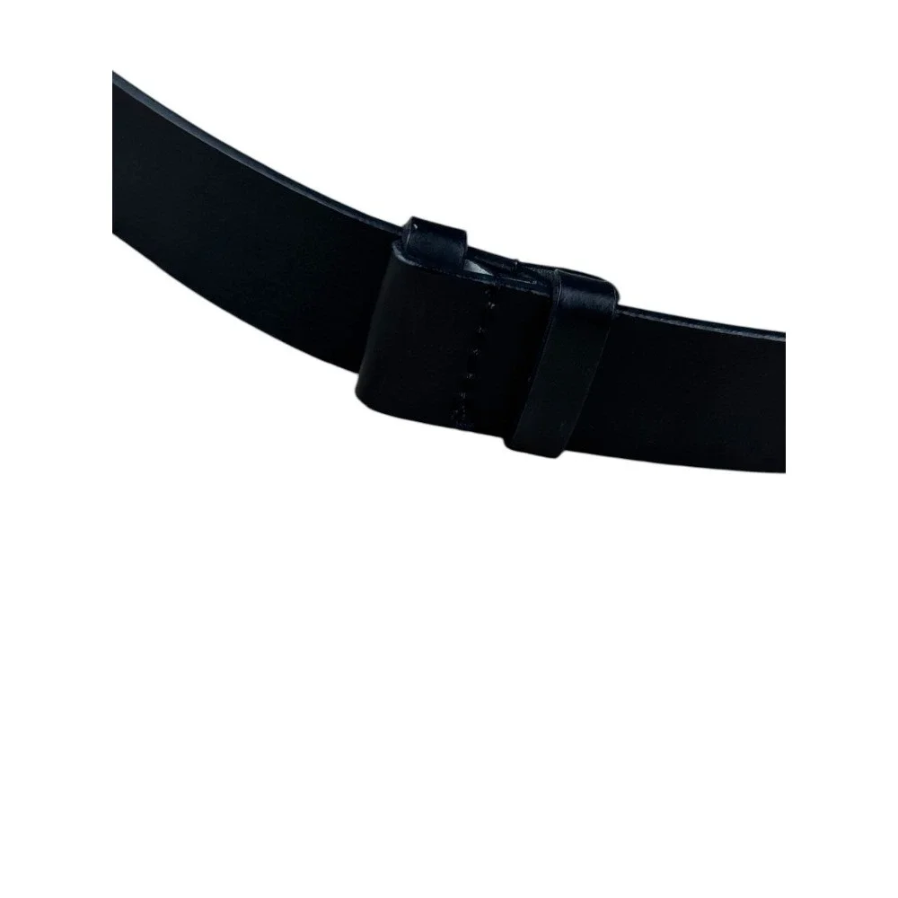 Chico's Black Leather Adjustable Belt M/L Decorative Black Scroll‎ Buckle Boho
